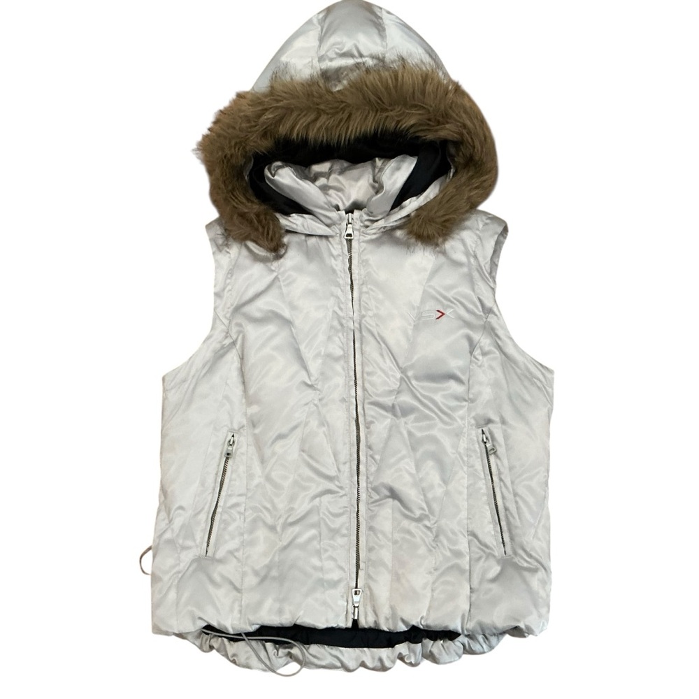 Vintage Victoria’s Secret Sport silver metallic quilted puffer vest hooded sz M